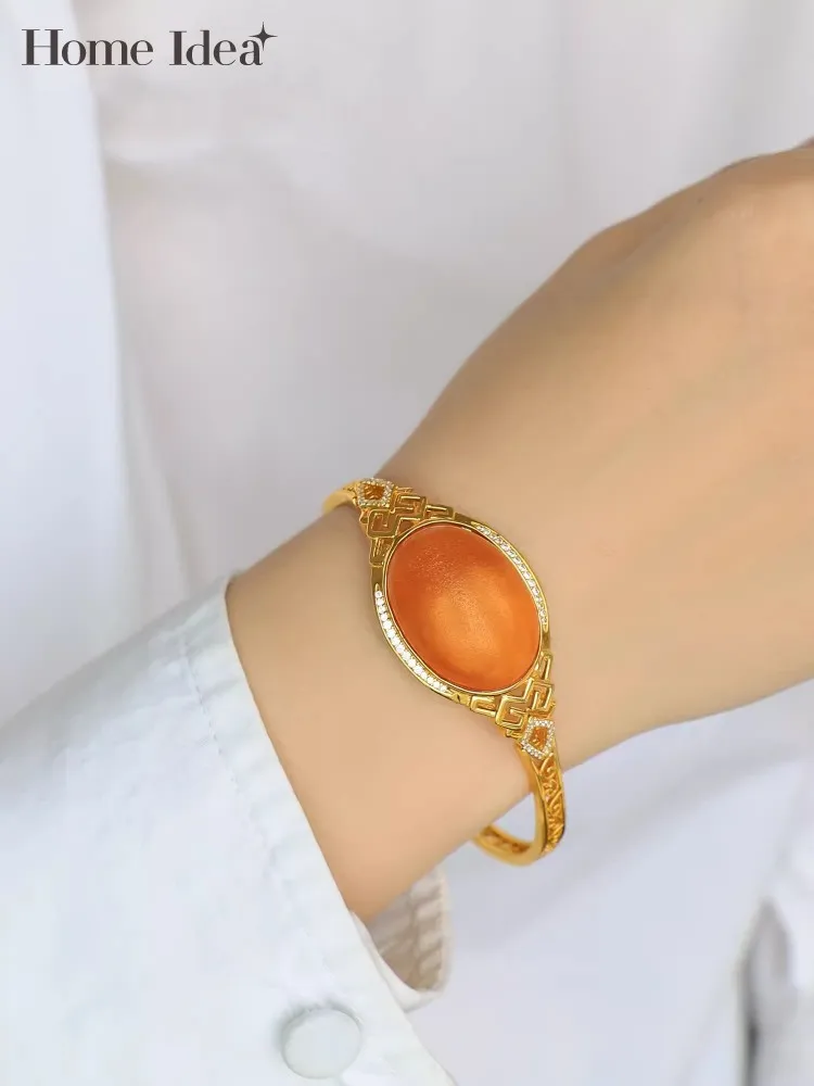 Natural Beeswax Bracelet Women S925 Sterling Silver Vintage Fine Jewelry Elegant Female Amber Bracelets