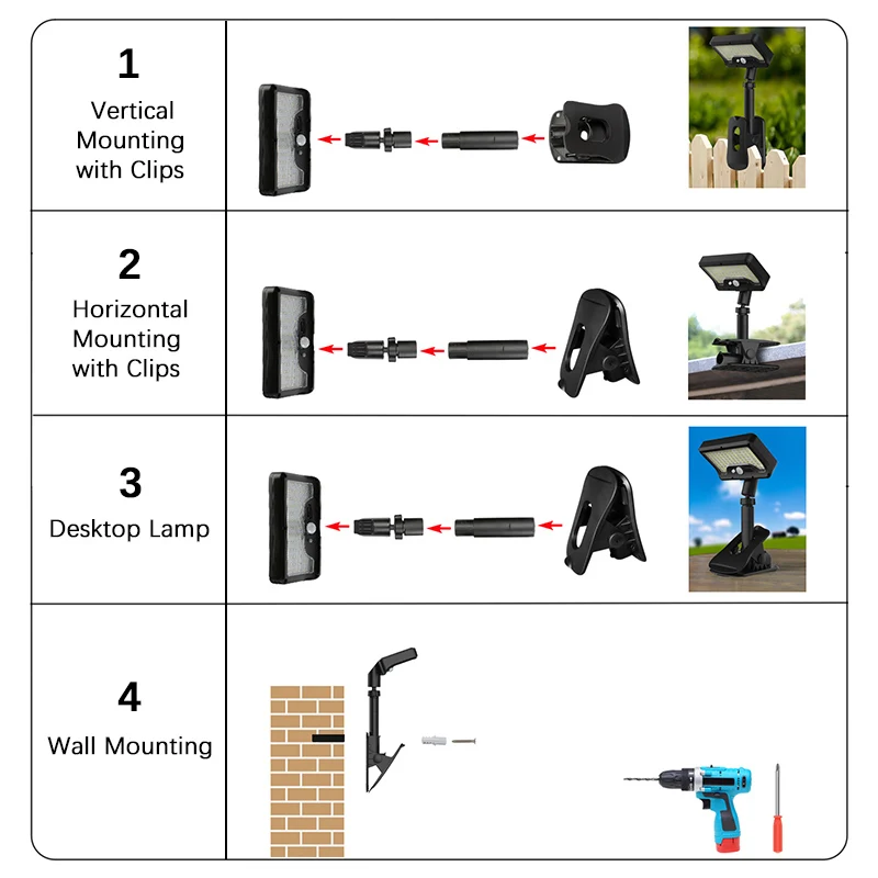 92 LED Solar Clip-on Motion Sensor Lights, LED Street Light, IP65 Waterproof Wall Lamp, for Camping Garden Yard Tent Patio Outdo image 5