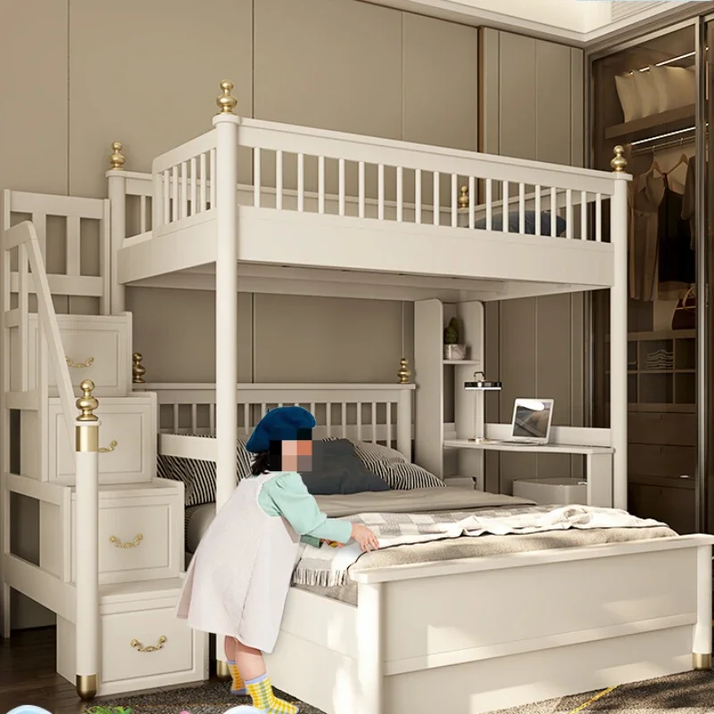 

Staggered upper and lower beds Double-layer all-solid wood children's upper and lower bunk mother and child beds Small apartment