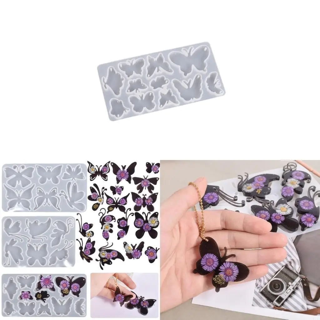 91AF for Butterfly Resin Mold Silicone Keychain Mold Pendant Epoxy Casting Mould with Hole for DIY Crafts Jewelry Making