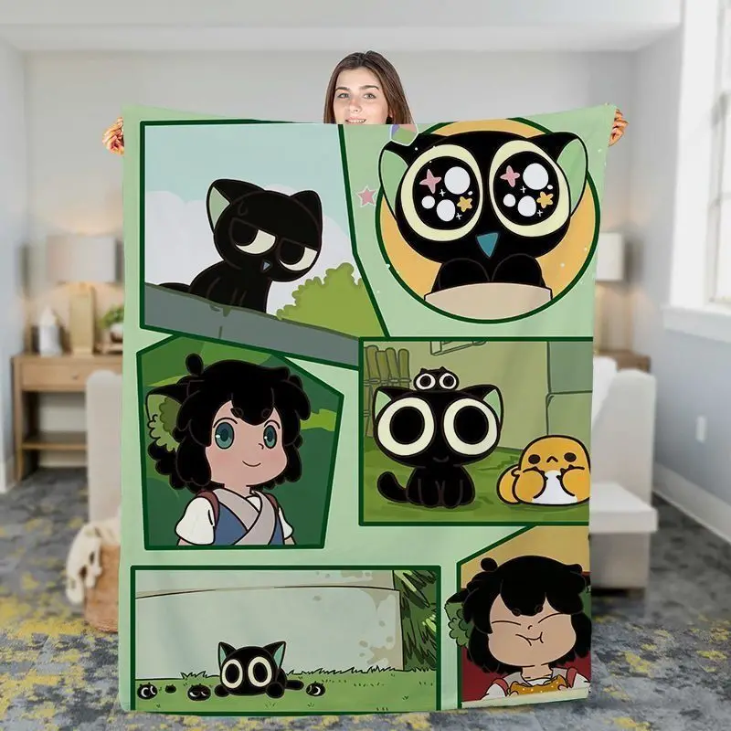 1pc Black cute cat tapestry 2D tapestry Nap Blanket Air Conditioning Blanket Sofa Blanket Flannel Portable
