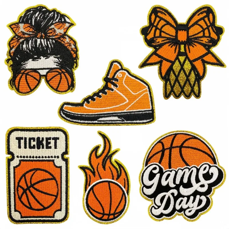 New Basketball Badge Design Sew Iron on Embroidery Patch Stickers Applique for Clothes T-shirt Jeans Hat Bags Ipad Car Bicycle