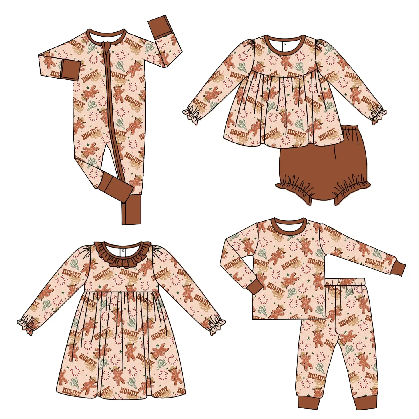 New Western Series Brown Boys and Girls Long Sleeve Set Infant jumpsuit Boutique Children's Clothing Wholesale