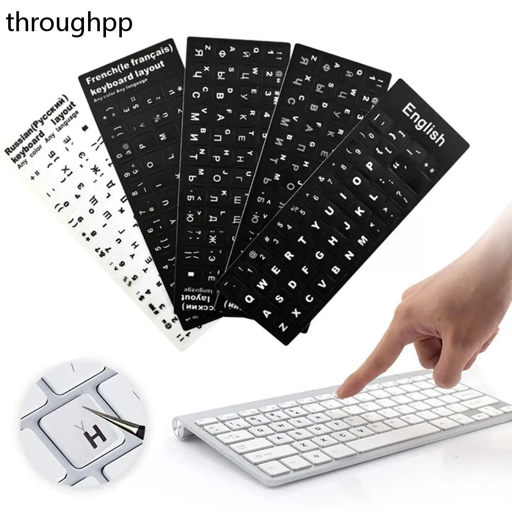 Multi-linguagem teclado adesivos, material PVC, preto e branco adesivo, Laptop Acessório, PC, 18cm * 6,5 centímetros * 0,05 centímetros