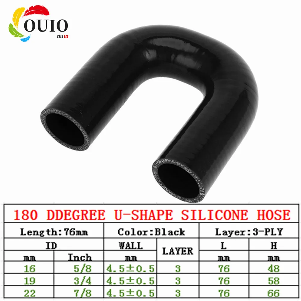 180 graden ID: 16 mm / 19 mm / 22 mm lengte 3 '' siliconen elleboogslang Joiner turbopijp