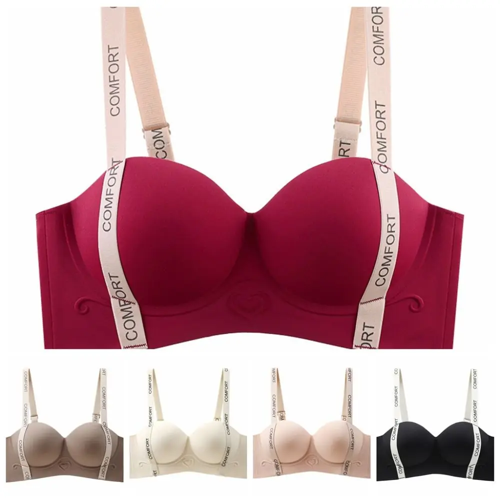 Soft Letter Wireless Deep V Bra Shockproof Close-fitting Push Up Underwear Lingerie Anti-sagging Seamless Bras Running