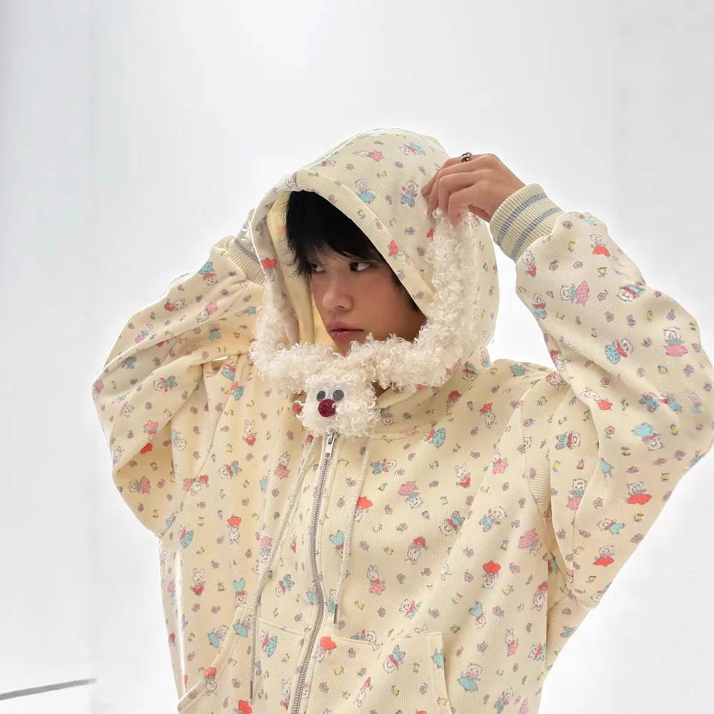 

Spring 2026 Minjiena Dongdaemun Small eep Rabbit Print Scarf Jaet Straight Leg Pants Tee Piece Set Women's Casual Faion