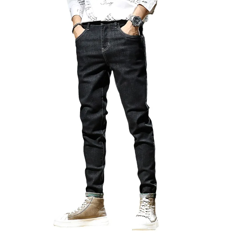 Autumn Men Jeans Korean Style Streetwear Black Slim Fit Pants Casual Stretch Denim Trousers