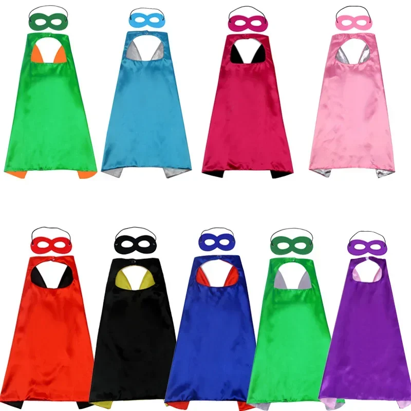 Hero Cosplay Costume Solid Two Colored Super Cloak Children Cape Boys Girls Satin Halloween Carnival Party Clothes Role Play