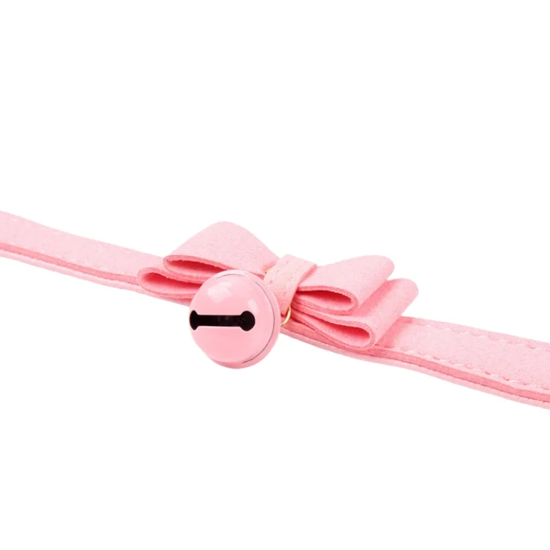 Unisex Cute Bow Bondage Choker with Small Bell Adjustable Dog Collar for Couple BDSM Restraint Necklace Adult Sex Toys