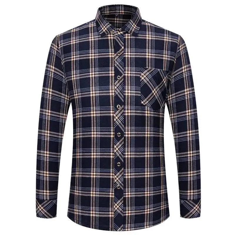 Men's Pure Cotton Flannel Long Sleeve Single Pocket Casual Plaid Thick Soft Cozy Brushed Shirts Blouse Men Clothing