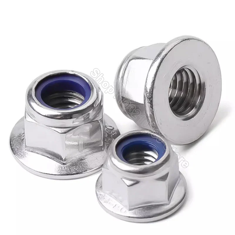 2/5/10pcs 304 Stainless Steel Flange Nylon Insert Lock Nut M3 M4 M5 M6 M8 M10 M12 Self-locking Nylock Locknut DIN6926