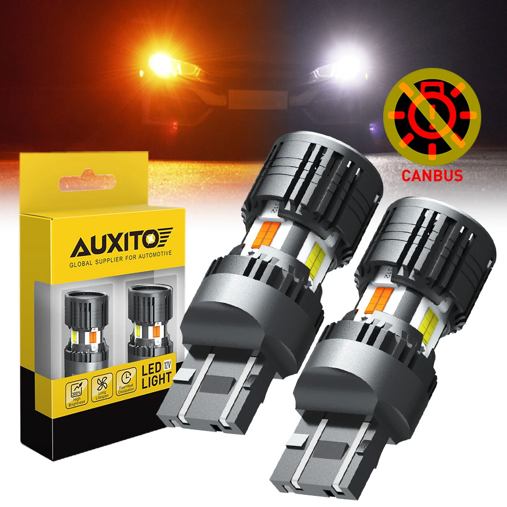 AUXITO 2Pcs Canbus 7443 W21/5W P21/5W P27/7W LED Amber Turn Signal Light White DRL Lamp Switchback Dual Color No Hyperflash 12V
