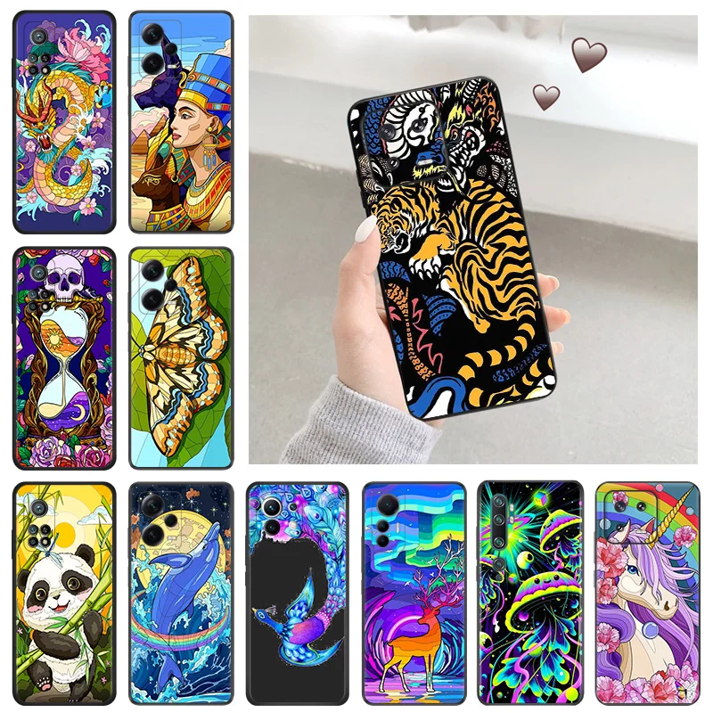 Silicone Soft Phone Case for Redmi Note 13 Pro 4G 5G 12 12c 13c Xiaomi 12t 12x 13Lite Abstract Hourglass Phoenix Mushroom Cover