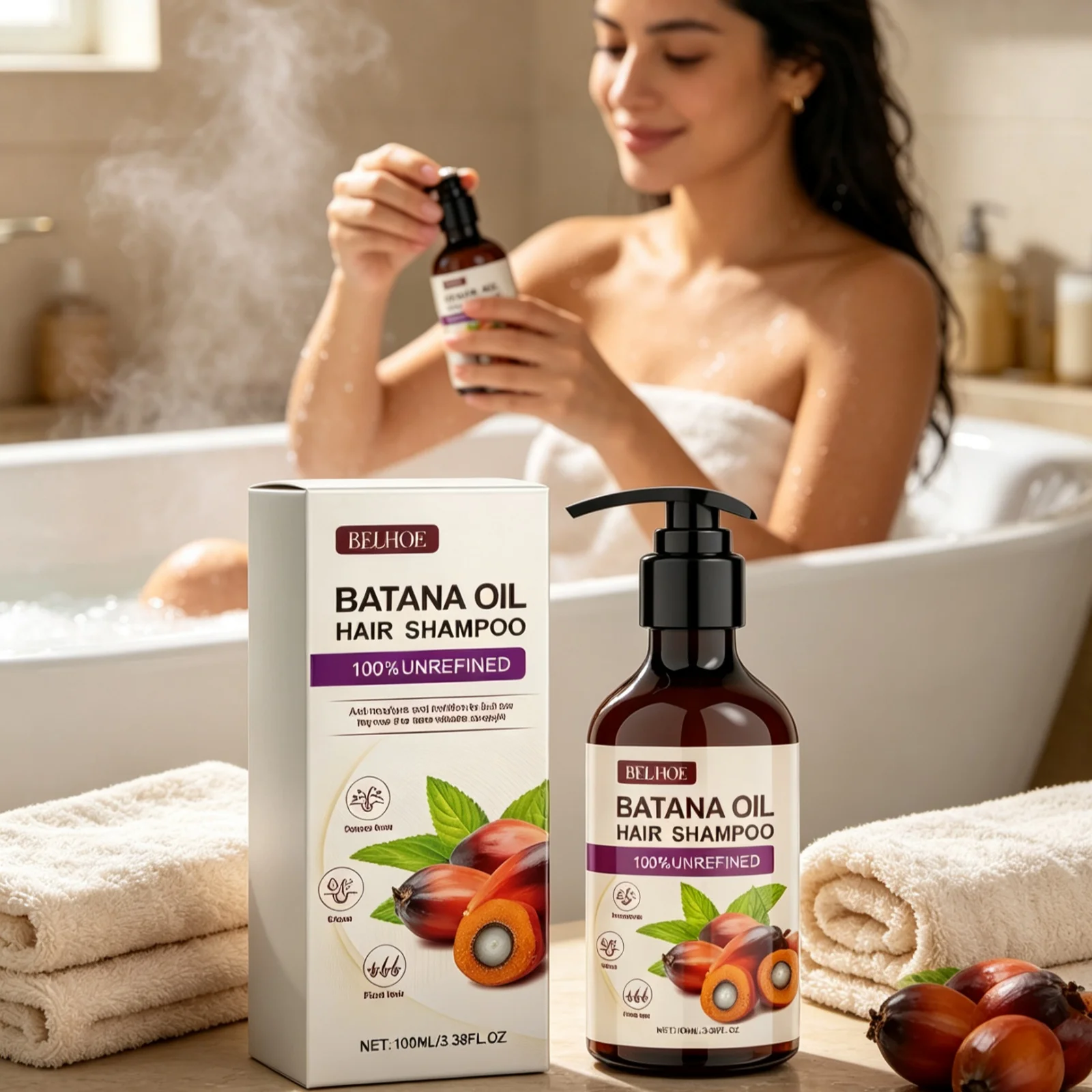 EELHOE Batana Oil Shampoo Nourishing Hair Soothing Dryness Scalp Long Lasting Moisturizing Oil Control Dandruff Removal Shampoo