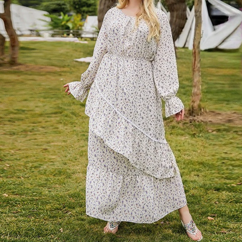 

Tinaa Womens Dresses Plus Size 2025 Spring Autumn Midi Irregular Tierred Flare Sleeve Floral Printing Ladies Elegant Party Dress