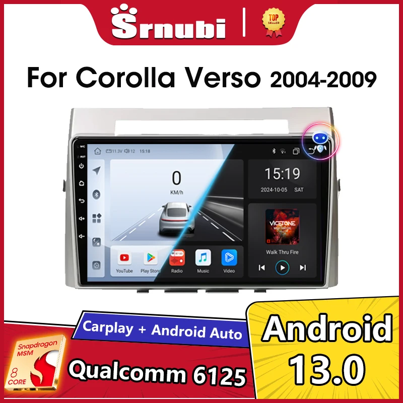 2 Din Android 13 Car Radio for Toyota Corolla Verso AR10 2004 - 2009 Multimedia Player Carplay Auto Stereo 5G WIFI GPS Head Unit