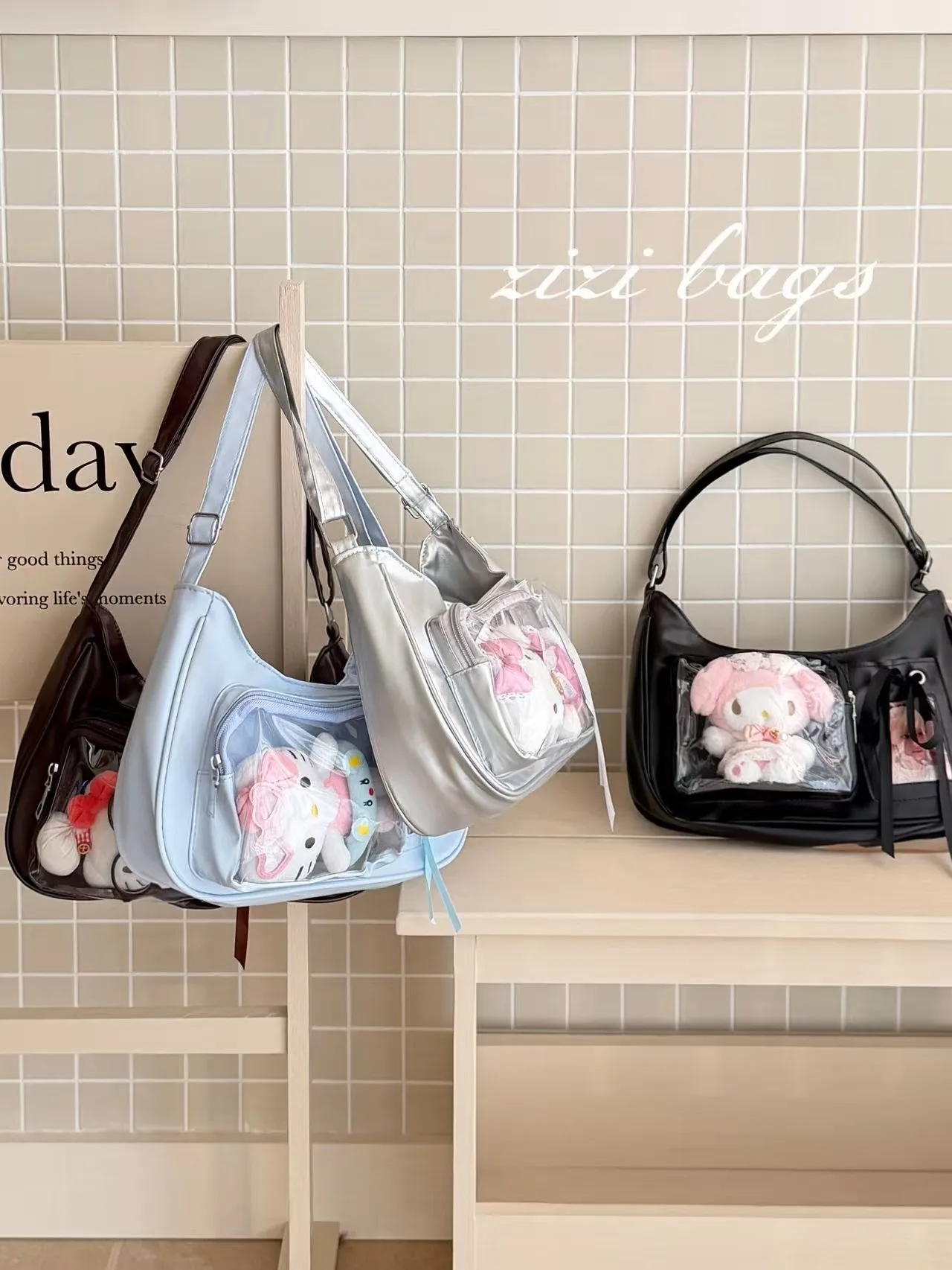 Y2K Harajuku Damen Schultertasche Koreanische Transparente Ita Schul-Umhängetasche Preppy Handtasche Japanische Designer-Damentasche – Detail 6
