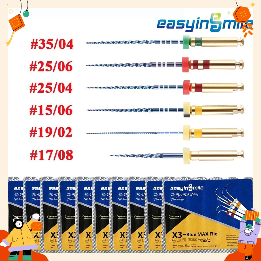 10 paquets (60 pièces) de Fils endodontiques dentaires X3-Blue Max NITI EASYINSMILE, Fils rotatifs pour canaux radiculaires pour la dentisterie, pointes de traitement pour moteur endodontique