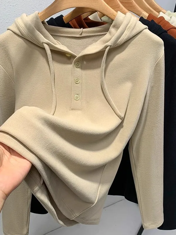 Loose Long Sleeve Hoodie T-Shirt Women's Casual Thin Spring Autumn New Style Streetwear Comfortable Polyester Fiber