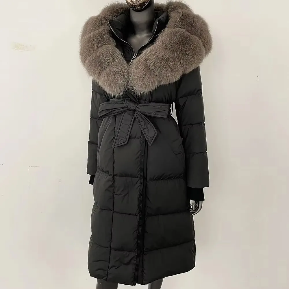 

2024 New Winter Warm White Goose Down Jacket Women Long Hooded Puffer Jacket Women Real Fox Fur Coat Female Natural Fur Coat