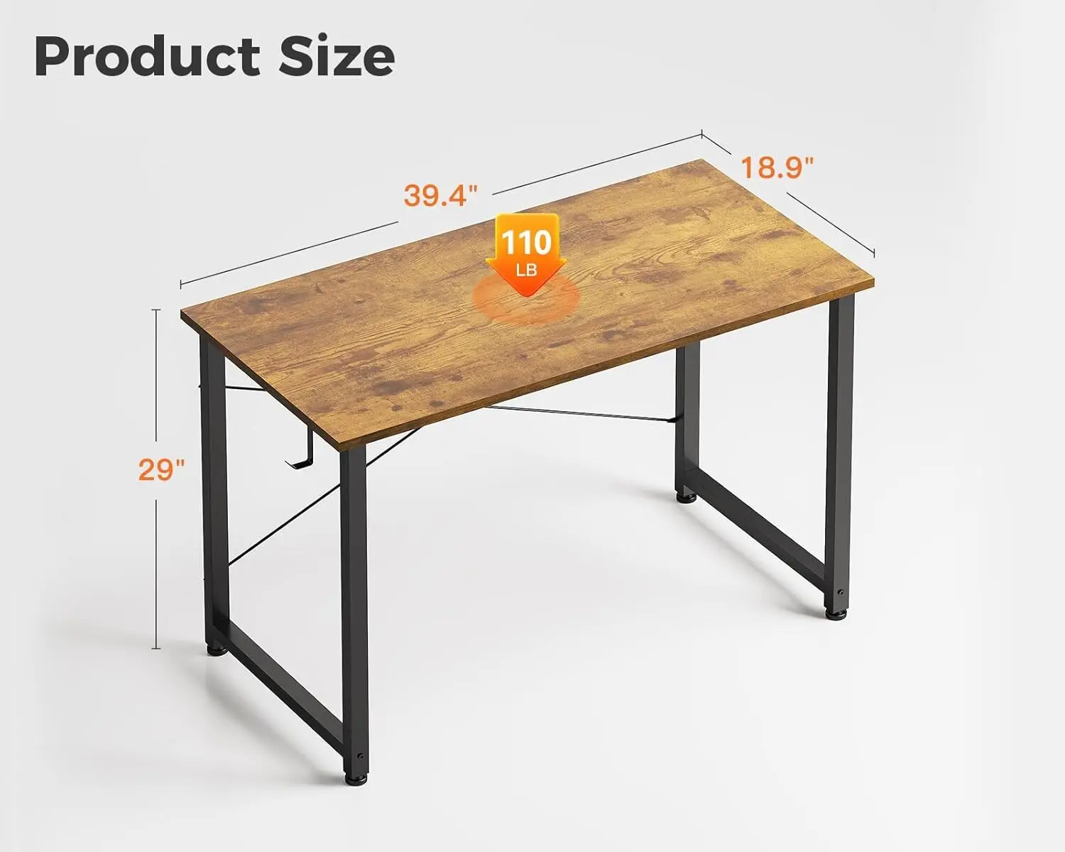 40 Inch Vintage Small Computer Desk With Headphone Hooks For Home Office