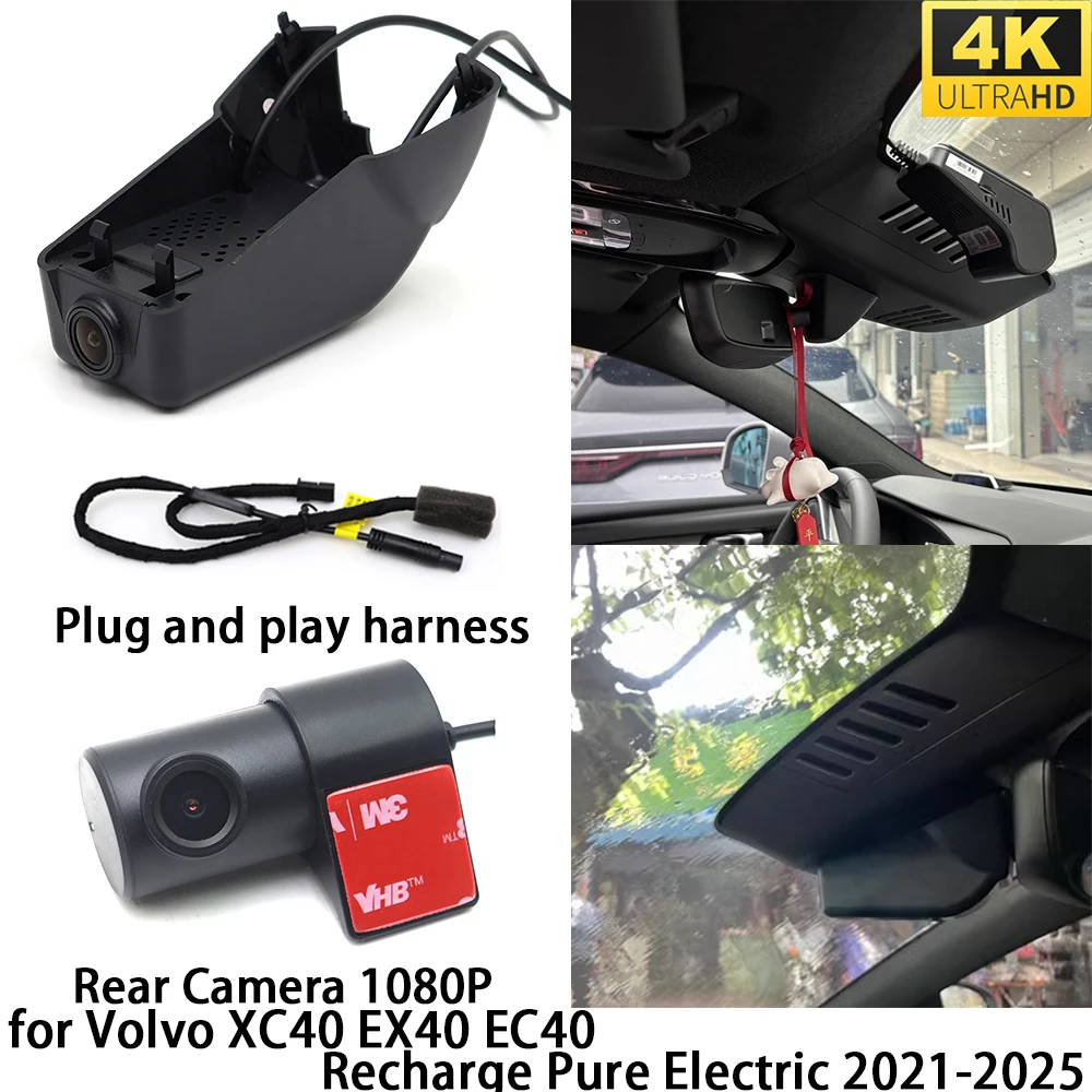 for Volvo XC40 EX40 EC40 Recharge Pure Electric DVR Dash Cam OEM Front Rear Camera Video Recorder Wifi 2160P Loop Recording