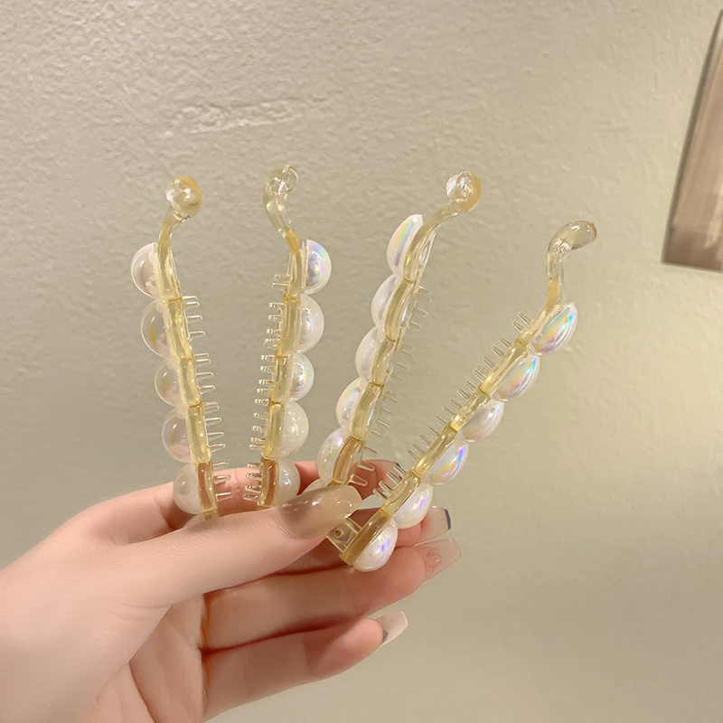 AISHG Pearl Vertical Banana Hairpin Banana Hair Clips Women Hairgrips Korean Ponytail Barrettes Clips for Grils Hair Accessories