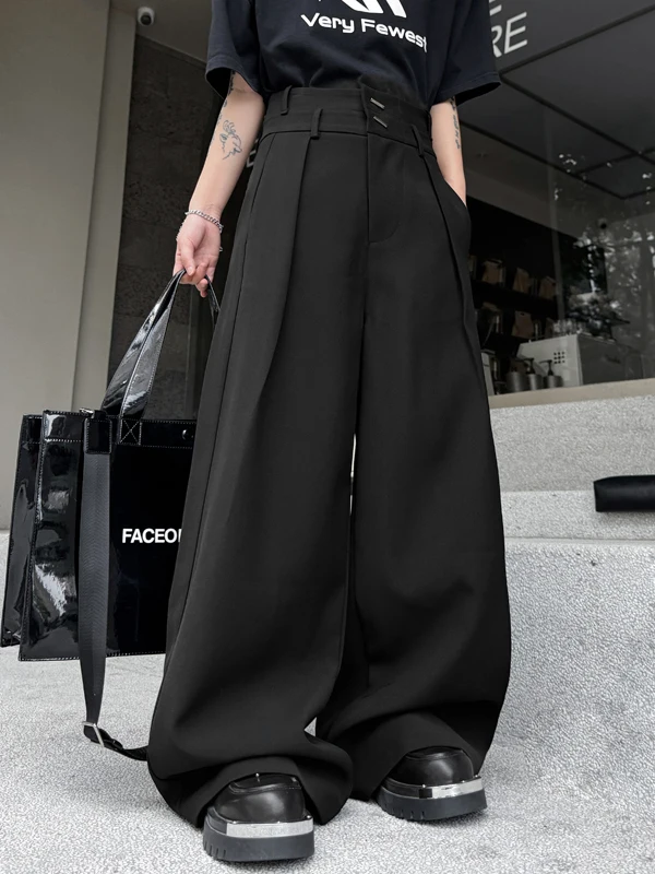 

Модные мужские брюки 3D-силуэта свободного кроя с широкими штанинами, длиной в пол, повседневные прямые брюки с эффектом драпировки, маленький размер