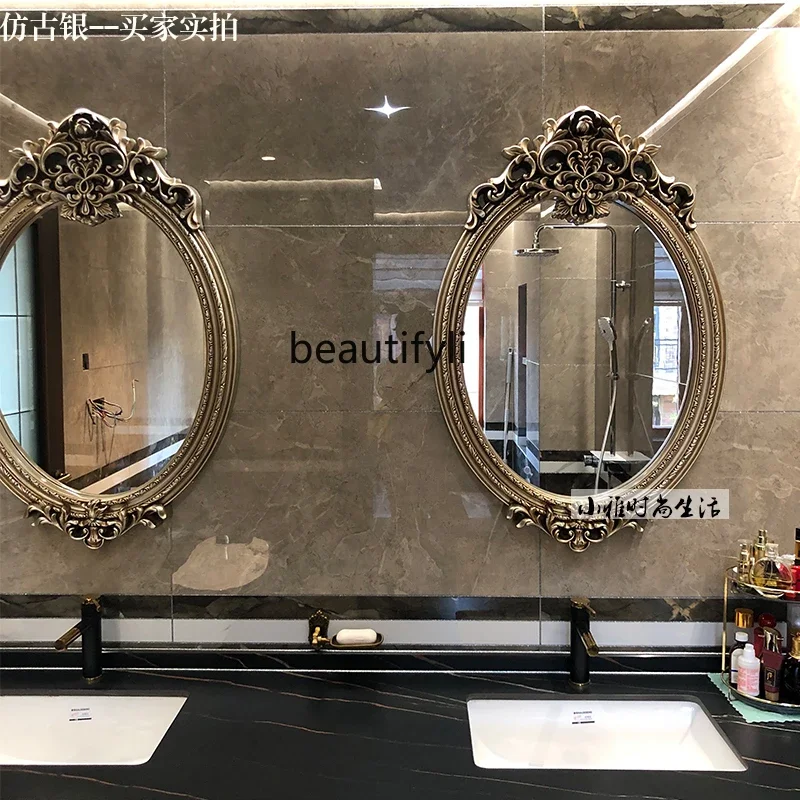 

European toilet vanity mirror oval decoration, bathroom mirror retro, American bathroom mirror
