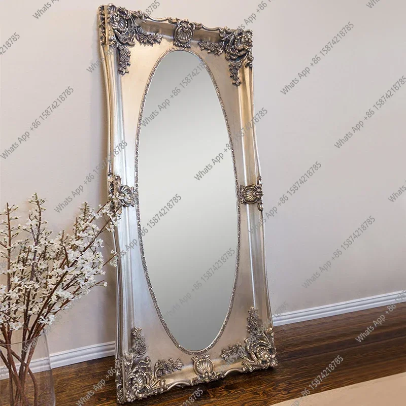 B YX European Full Body Mirror Handmade Custom Size French Medieval Floor Mirror Carved Oval Full-length Mirror Household