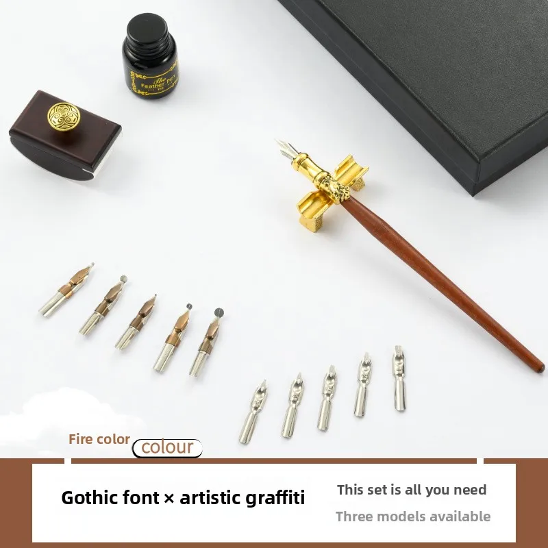 Retro Wooden Stick Dip Pen Set European Feather Korean Stationery Fountain Business Gift Classic Writing Tool