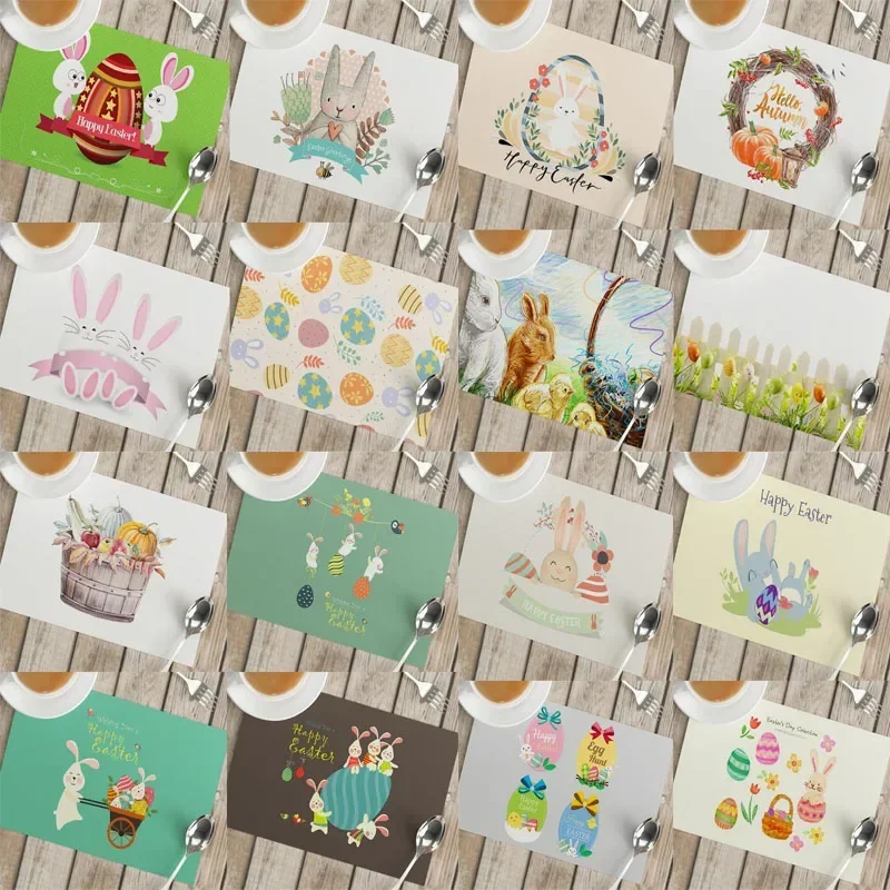 

Мультяшный пасхальный кролик, яйца, печатные коврики для стола, коврик для столовых приборов, тканевая подставка для чашек, кофе, чая, подставка для кухни, декор для обеденного стола