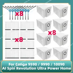 Compatible For Cecotec Conga 9590 / 9990 / 10090 AI Spin Revolution Ultra Power Home Parts Side Brush Filter Dust Bag