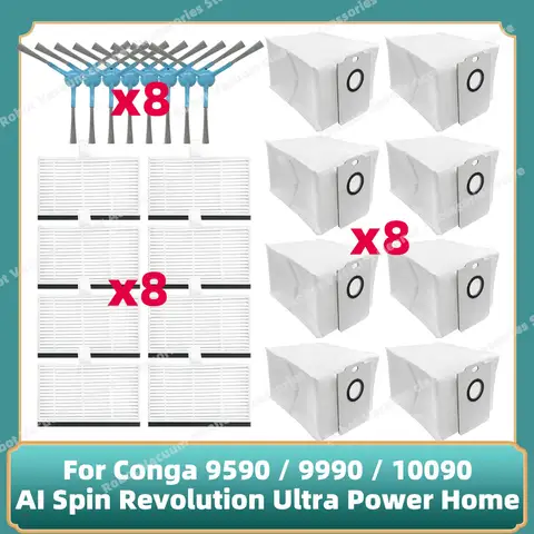Compatible For Cecotec Conga 9590 / 9990 / 10090 AI Spin Revolution Ultra Power Home Parts Side Brush Filter Dust Bag