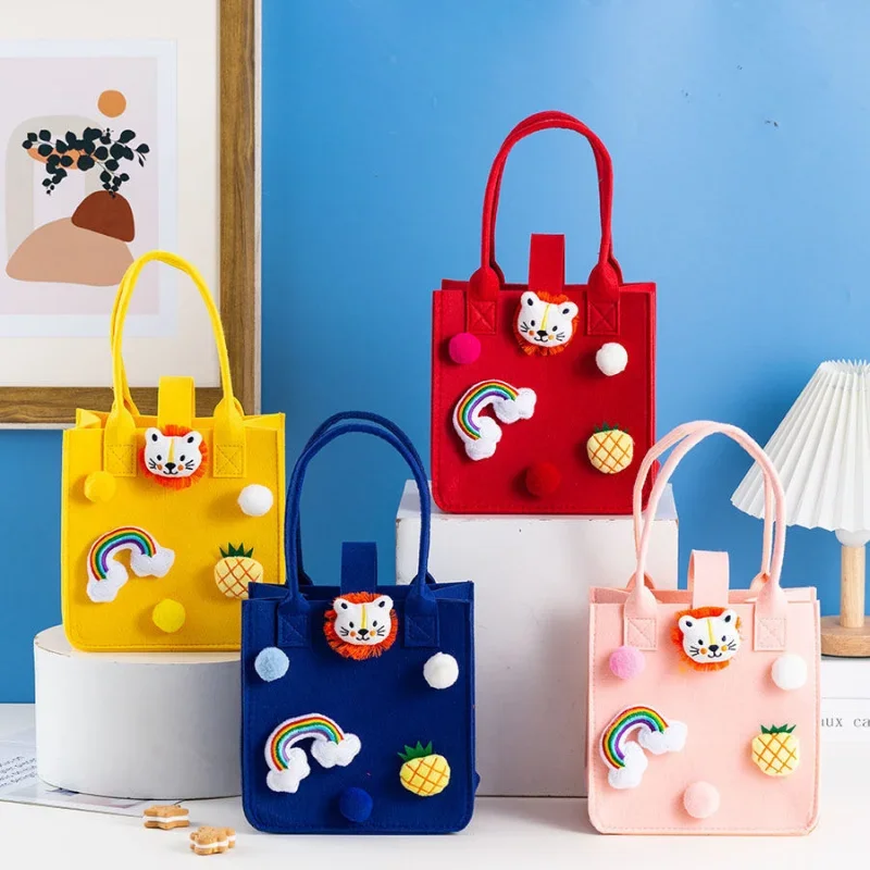 

5/10pcs cartoon Kawaii little lion handbag baby shower candy bag children's birthday gift candy bag 7-color rainbow holiday gift