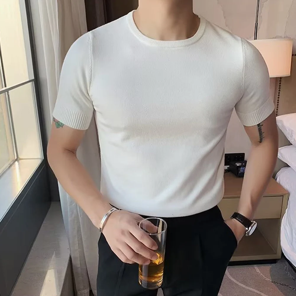 

Daily High Collar T-shirt T-shirt Half High Collar Pullover Short Sleeve Slight Stretch Solid Color Brand New Fashion