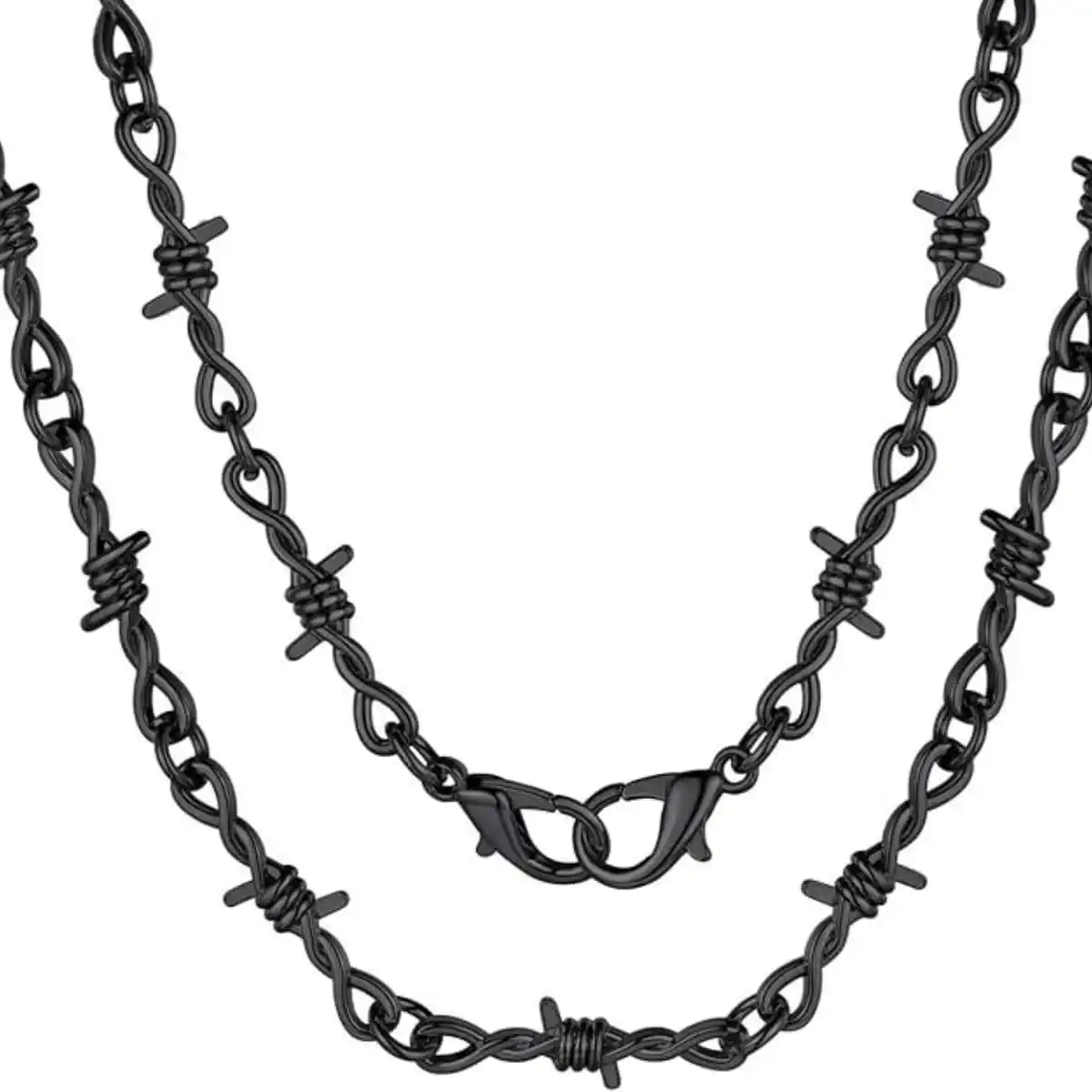 Punk Barbed Wire Thorns Chunky Brambles Metal Link Chain Adjustable Necklace Safety Duty Padlock Flame Necklace Choker Jewelry