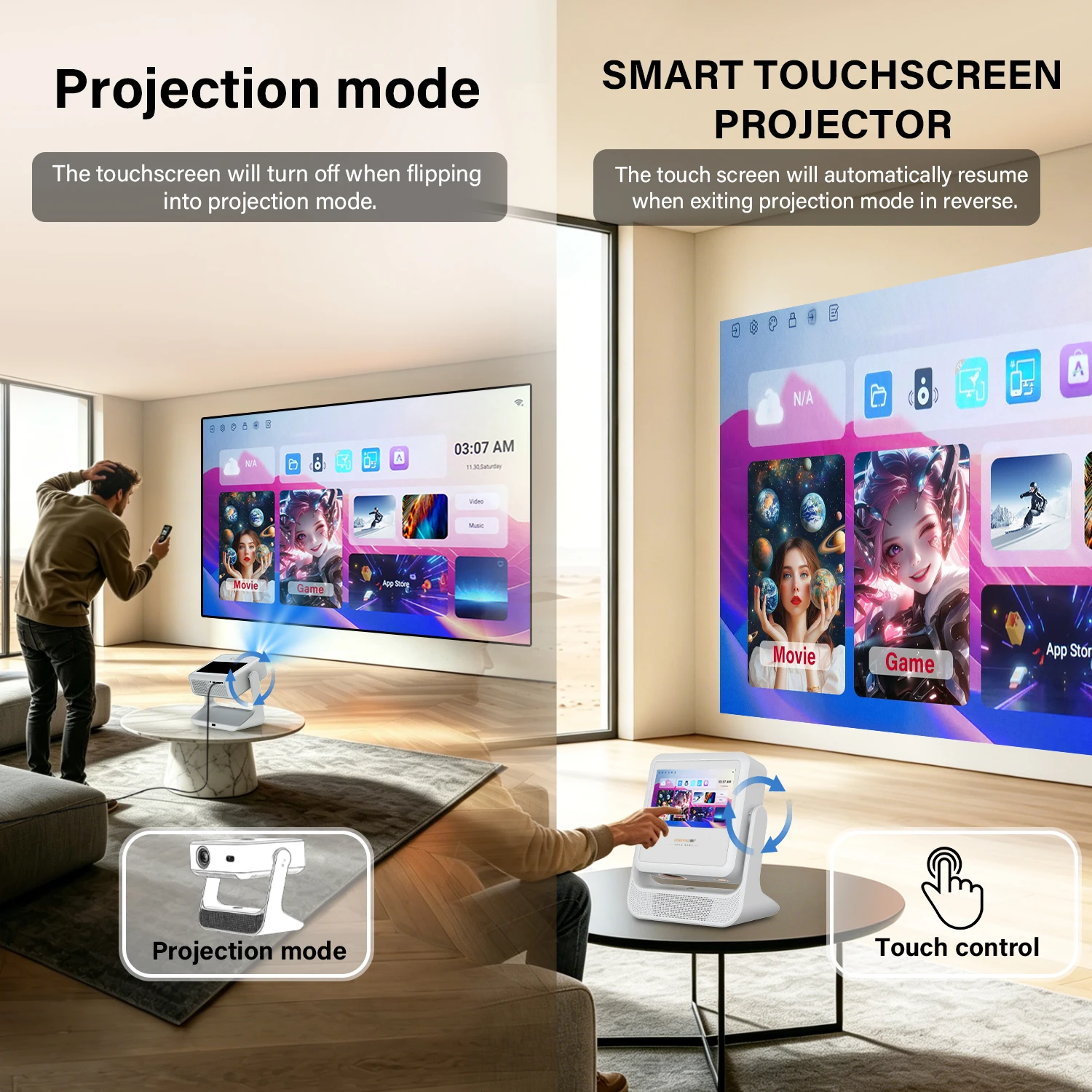 

All-auto Ball Game Projector Auto Keystone Screen Inset BT Speaker For Family Study Sports Watch