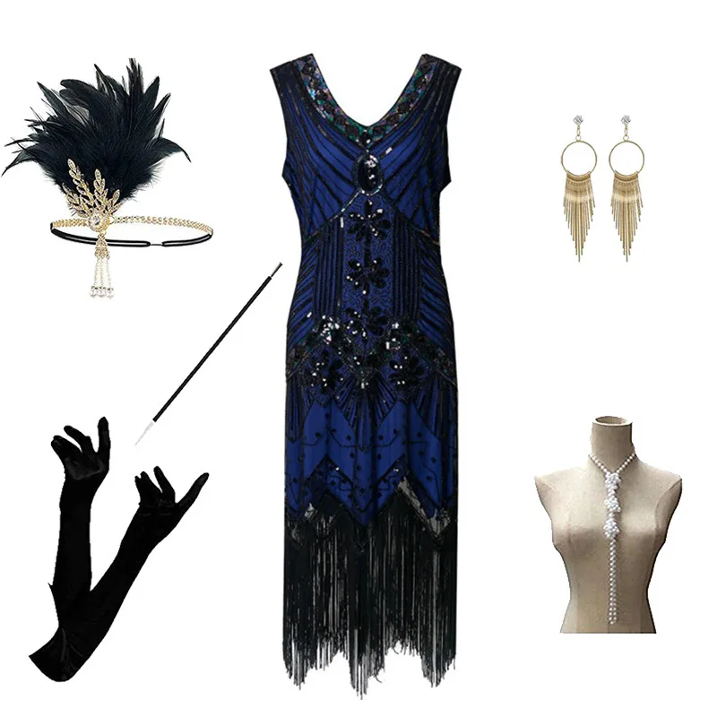 ชุดราตรีสไตล์เรโทรประดับลูกปัดและเลื่อมวิบวับ พร้อมกระโปรงยาวสำหรับงานเลี้ยงและงานเฉลิมฉลอง