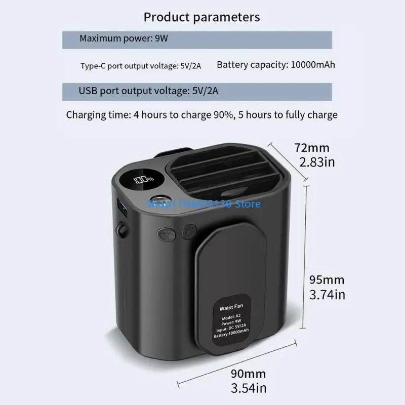 Wearable Necked Fan with LED Light for Outdoor Camping Portable Rechargeable Fan