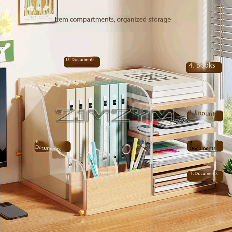 Document Trays Wood Desktop Bookshelf Multi-layer Organizer Small Book Storage Rack Student Pen Holder Desk Shelf