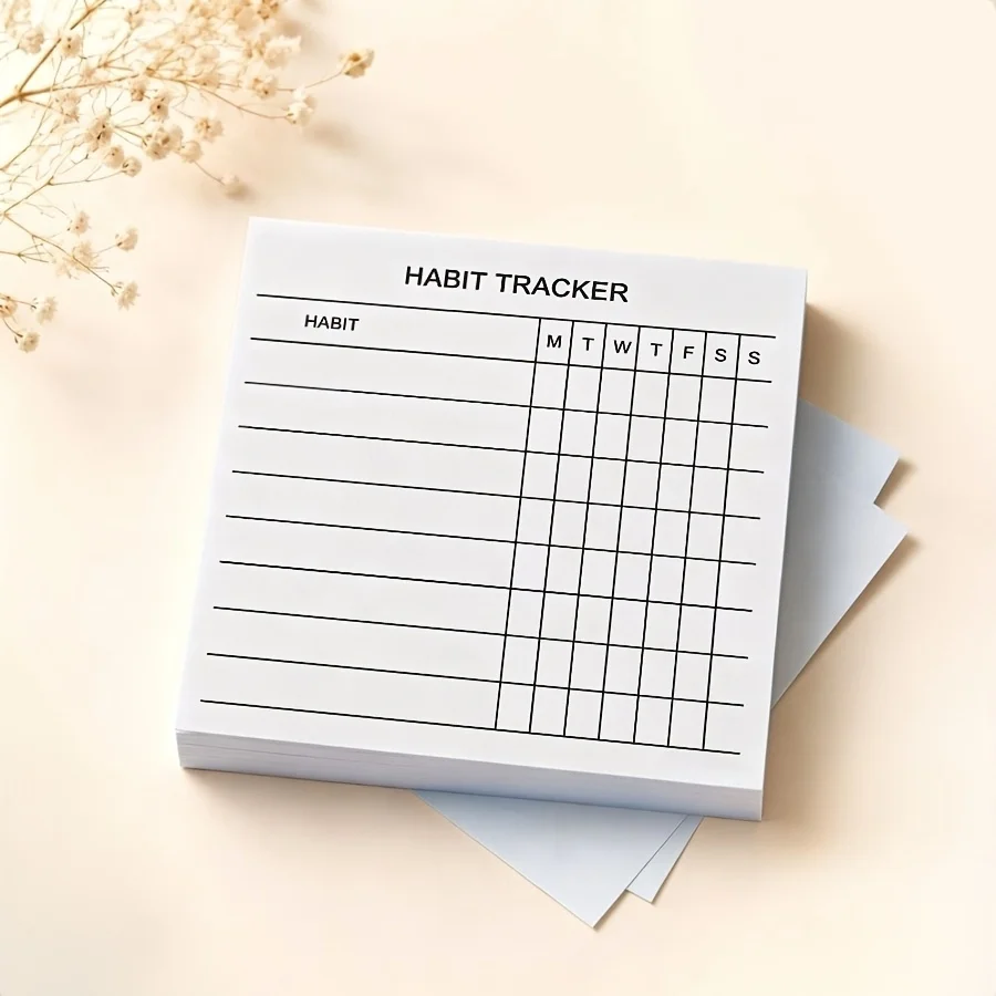 1/2Pcs Minimalist Self‑Adhesive Habit Tracker Notepad, Weekly Grid Habit Planner Memo Pad for Office Student Self‑Management