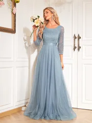 Lucyinlove-Robe de demoiselle d'honneur bleue de luxe pour femmes, élégante robe de soirée à manches courtes, mode en mousseline de soie, soirée cocktail, Rh, 2024