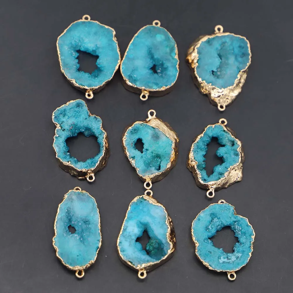 Natural Stone Slice Agates Irregular Shape Double Hole Connector Pendants Jewelry Making DIY Necklace Bracelet Accessories 6Pcs