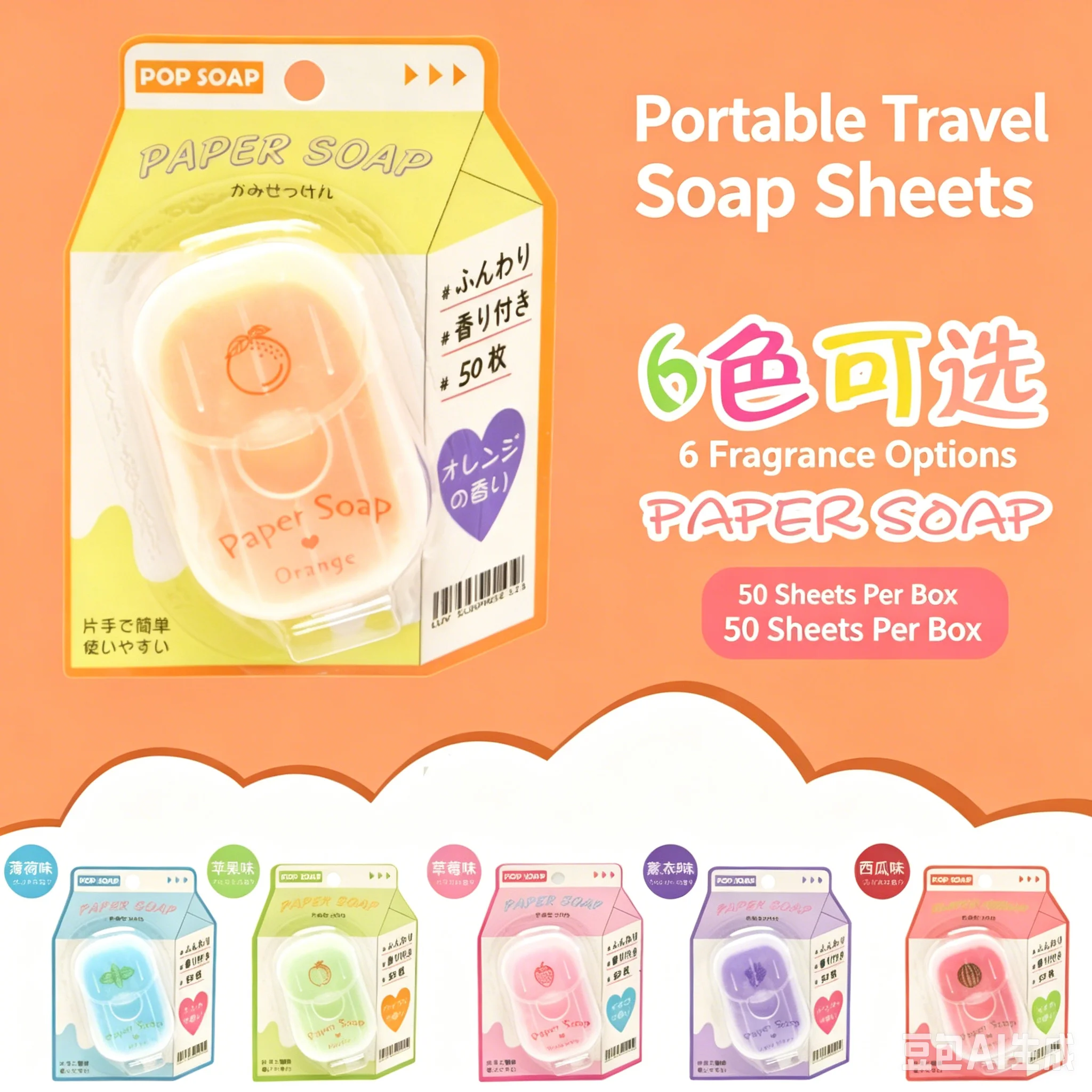 50 Pcs Portable Paper Soap Sheets – Disposable Travel Soap for Camping Hiking Outdoor Washing Hands，Biodegradable Skin-Friendly