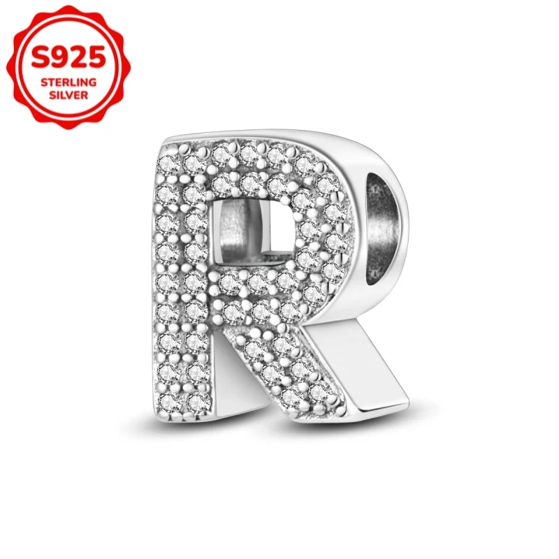 Original modische Charm-Perlen für Damen aus 925er-Sterlingsilber mit Großbuchstaben A bis Z, geeignet für DIY-Armbänder
