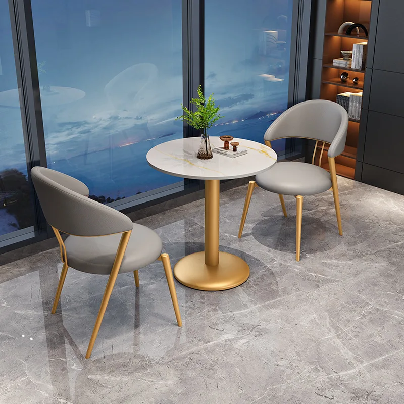 & Light Luxury Round Office Reception Table Set with Disassembly Stone Slab Top for Commercial Use in Cafes Tea Shops & Balconie