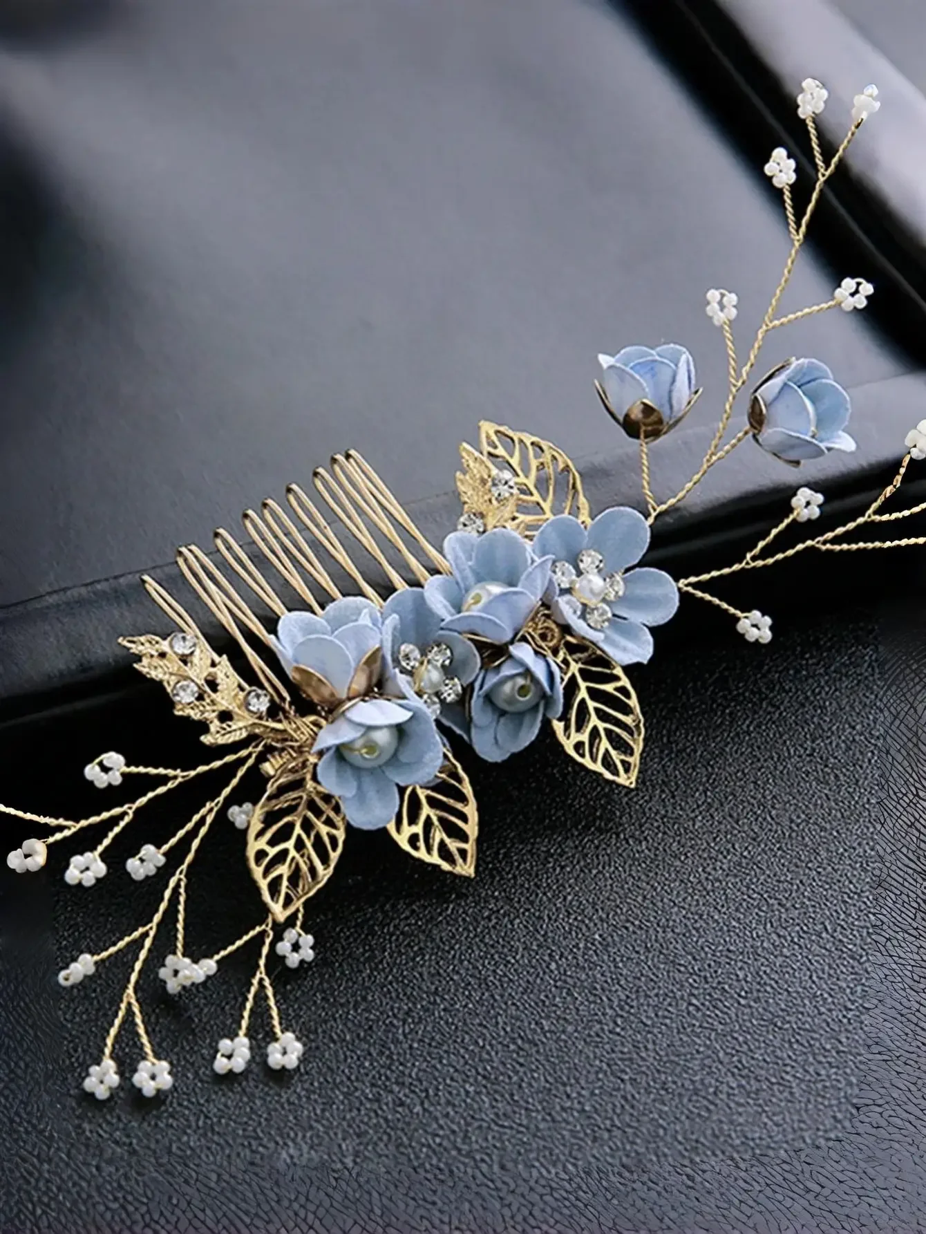 

1pc Light Blue Floral Pearl Handmade Hair Accessory For Women Valentine's Day Accessories,Wedding Hair Accessories