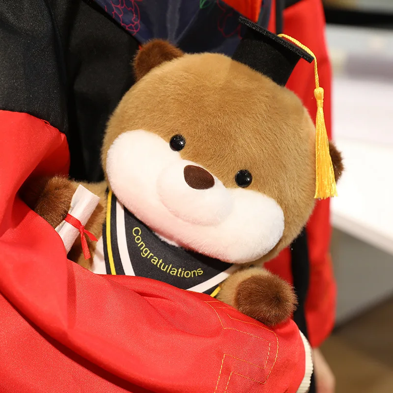 Poupée en peluche de loutre de diplômé de dessin animé mignon de 25cm, chapeau de docteur de haute qualité, jouet en peluche de loutre de mer, décoration de la maison, cadeau pour garçons et filles